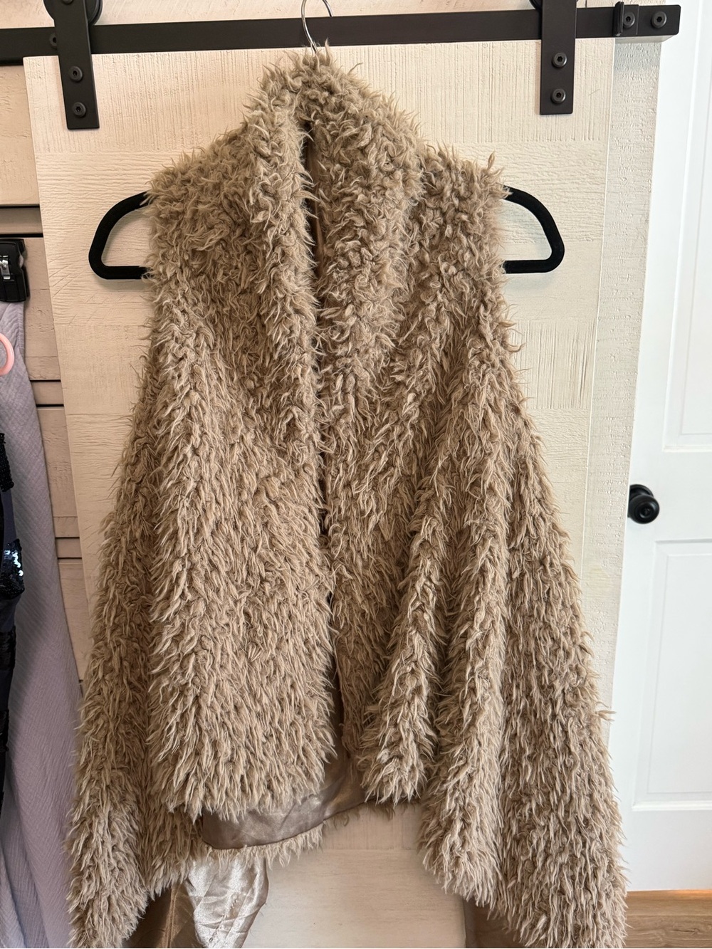 Faux Fur Tan Shag Vest - Women's Cozy Layer